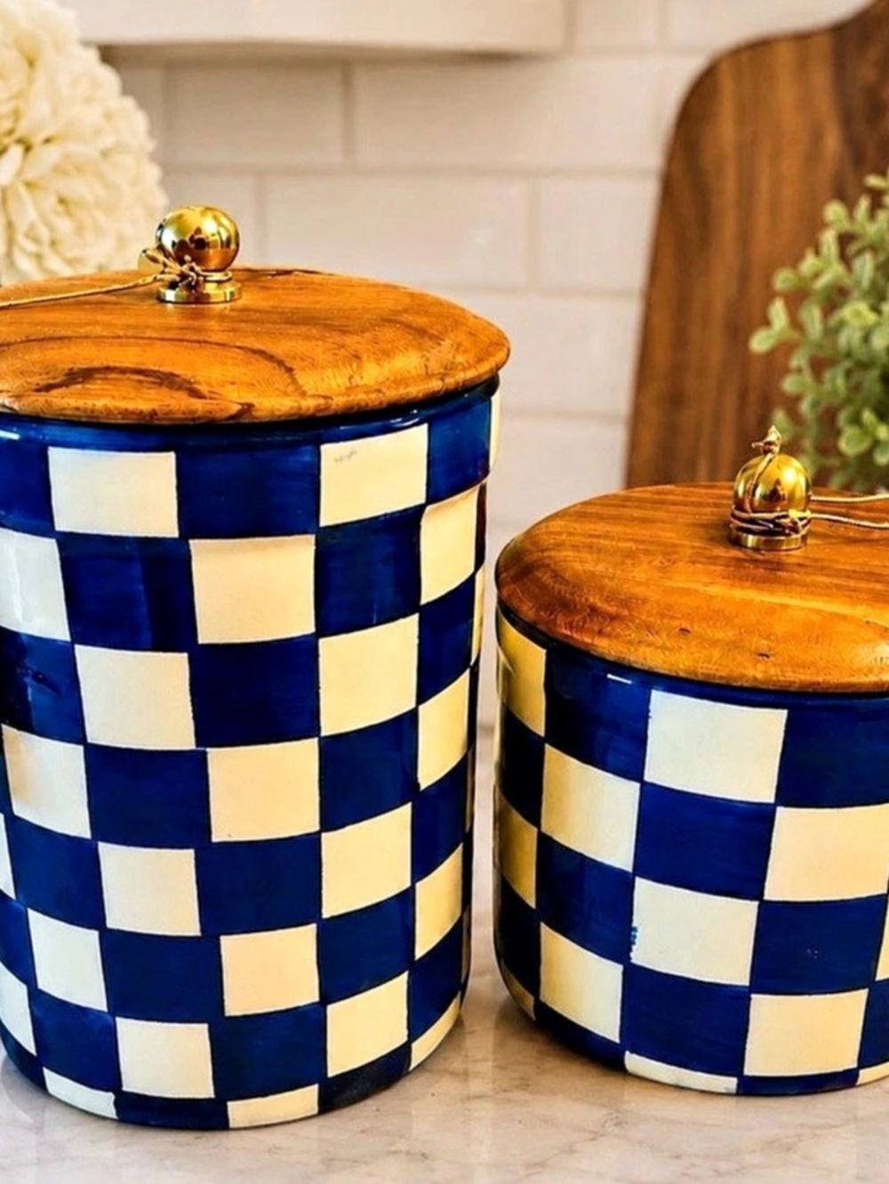 Blue & White Checkered Canister Set NWT